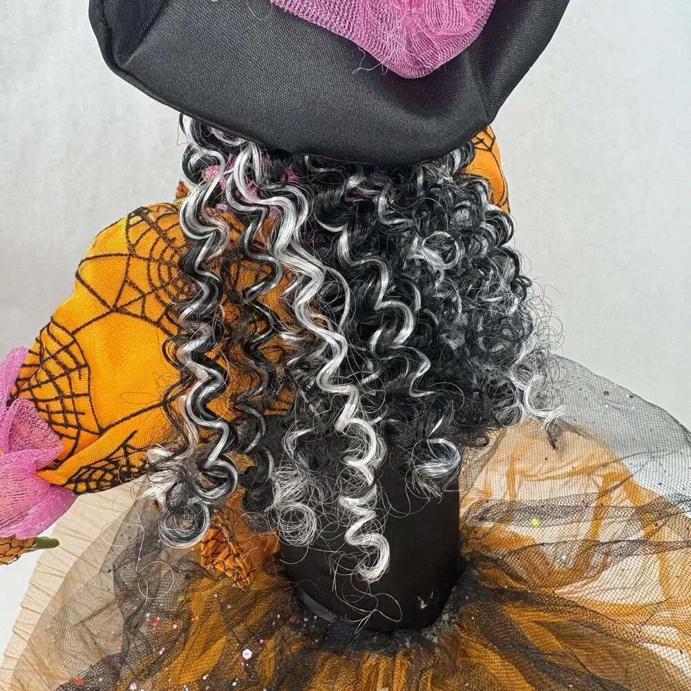 Vintage Halloween Witch Doll Shelf Sitter 30” Decor Orange Black Spooky Cute!